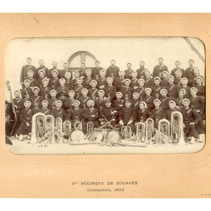 GRANDE PHOTO FANFARES DU 3 ème REGIMENT DE ZOUAVES 1903