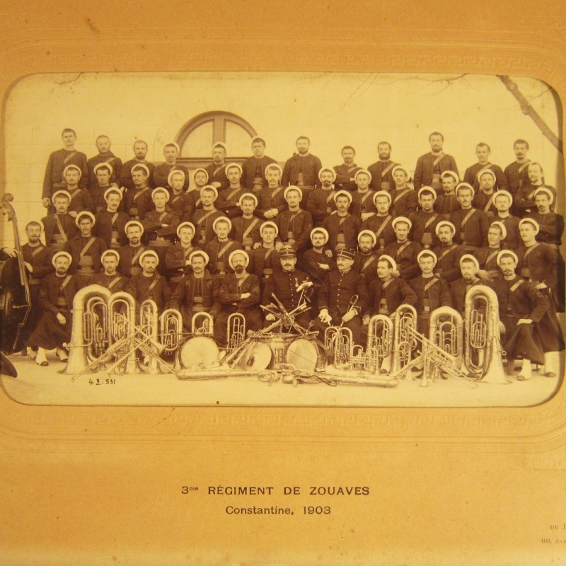 GRANDE PHOTO FANFARES DU 3 ème REGIMENT DE ZOUAVES 1903