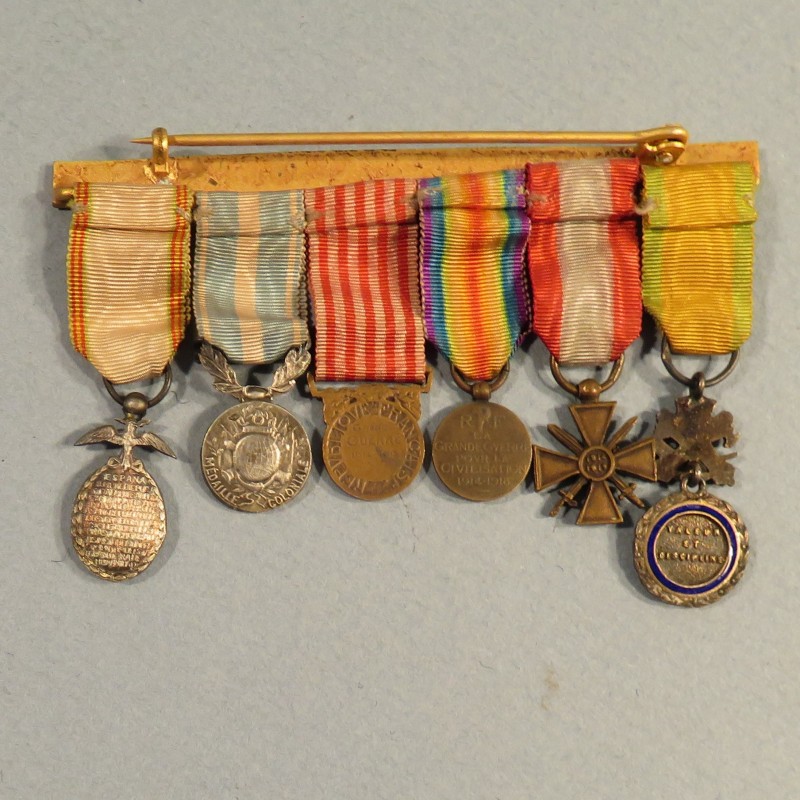 BARRETTE DE 6 REDUCTIONS MEDAILLES MILITAIRES D'UN ANCIEN DE LA PREMIERE GUERRE MAROC LA PAZ