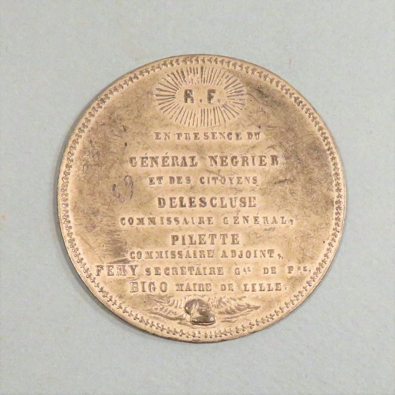 GRANDE MEDAILLE DE LA DEUXIEME REPUBLIQUE 1848 PLANTATION DE L'ARBRE DE LA LIBERTEE A LILLE GENERAL NEGRIER DELESCLUSE PILETTE