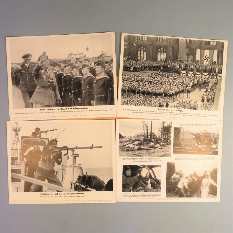 POCHETTE DE 8 PHOTOS DES ACTUALITES ALLEMANDE 7-8-1941 AKTUELLER BILDERDIENST KRIEGSMARINE JEUNESSES HITLERIENNES FRONT RUSSE