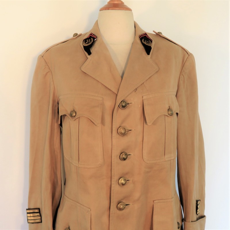 VESTE D'ETE MODELE 1939 D'UN COMMANDANT DU 31 éme BATAILLON DU GENIE AU MAROC ET EN AFRIQUE DU NORD