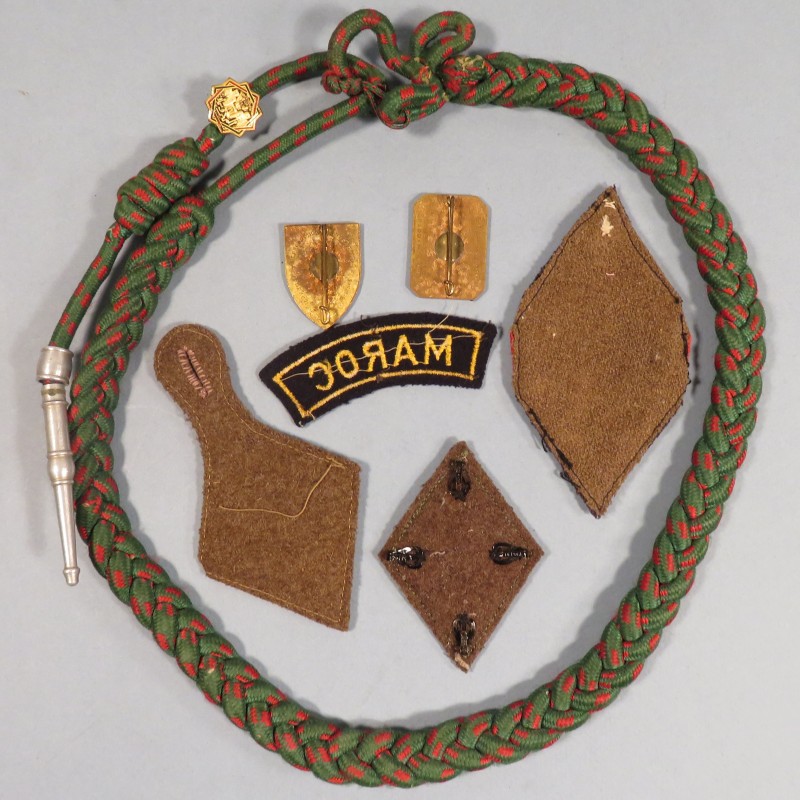 ENSEMBLE ARMEE DE LIBERATION 63 ème RAA REGIMENT D'ARTILLERIE D'AFRIQUE MAROC FEZ INSIGNES, FOURRAGERE ET TISSUS