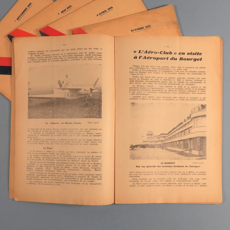 LOT DE 5 REVUES AVIATION DE L'AERO-CLUB DE NORMANDIE DES ANNEES 1930 A 1937 PILOTES AVIATEUR PAGES PUBLICITAIRES