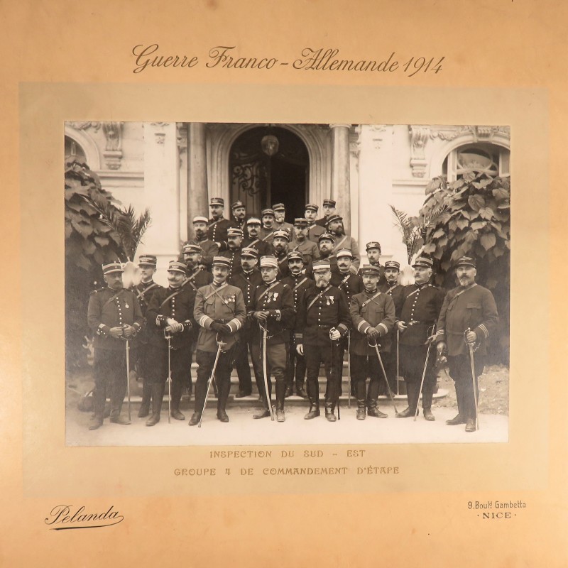 GRANDE PHOTO GUERRE FRANCO ALLEMANDE 1914 1918 OFFICIERS D'ETAT-MAJOR GROUPE 4 DE COMMANDEMENT D'ETAPE