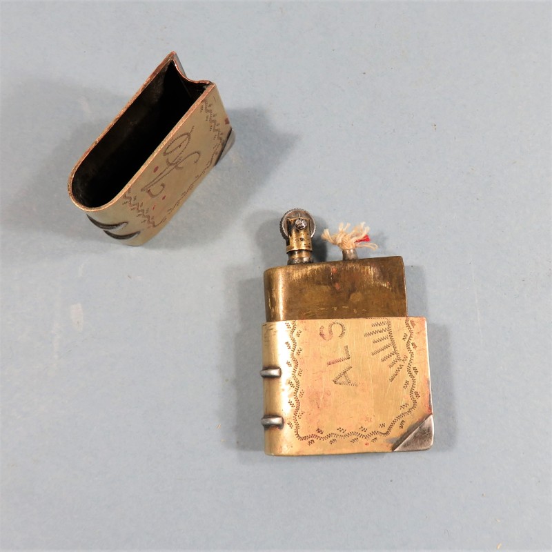 BRIQUET ARTISANAT DE TRANCHEES SOUVENIR DE LA GRANDE GUERRE GRAVURE ALSACE