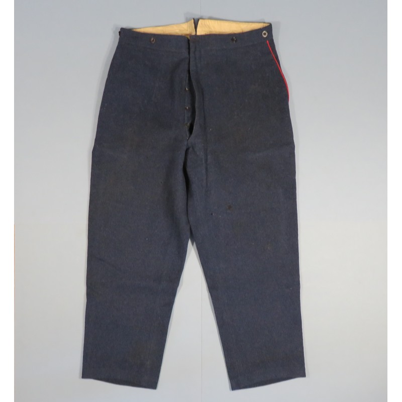 PANTALON TROUPE BLEU A SOUTACHES ROUGE MODELE 1880 POUR SAPEURS POMPIERS OU INFANTERIE COLONIALE