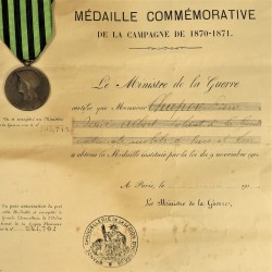 DIPLOME ET MEDAILLES ANCIEN COMBATTANT GUERRE DE 1870 1871 ATTRIBUEE A UN SOLDAT DE LA GARDE NATIONALE MOBILE D'EURE ET LOIRE °