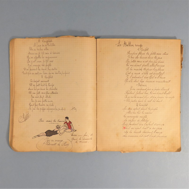 CAHIER DE CHANSONS AVEC DESSINS ET PHOTOS DU 22 ème REGIMENT D'INFANTERIE A LA VALBONNE EN 1920 1921