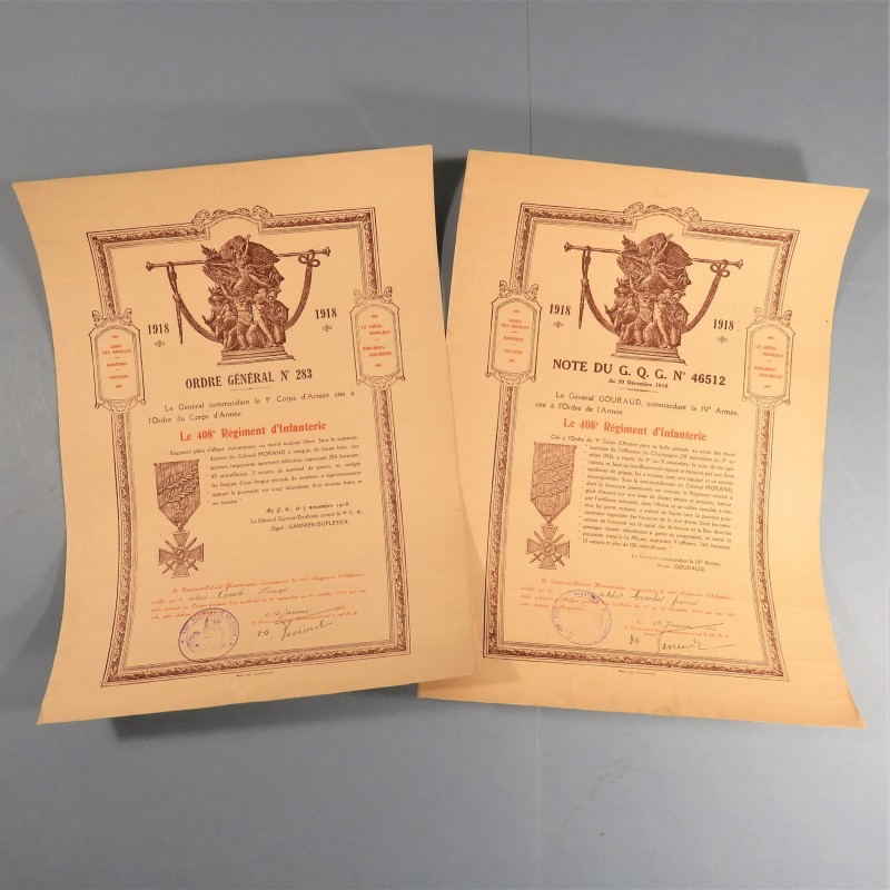 ENSEMBLE DE 4 CITATION ET 3 PRIX DE TIR POUR LE SOLDAT COMBE FRANCOIS AU 408 ème REGIMENT D'INFANTERIE GUERRE 1914 1918 DIPLOME