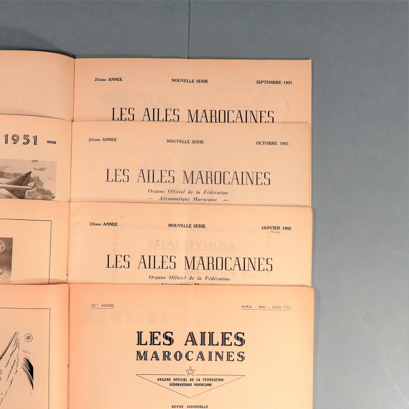 LOT DE 4 REVUES LES AILES MAROCAINES DE LA FEDERATION AERONAUTIQUE DU MAROC ANNEES 1950 AVIATION PILOTE