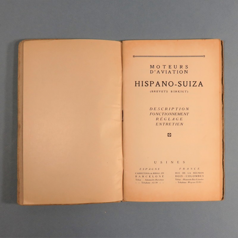 MANUEL D'INSTRUCTION SUR LES MOTEURS D'AVION HISPANO-SUIZA DESCRIPTION FONCTIONNEMENT REGLAGE ENTRETIEN AVIATION 1914 1918