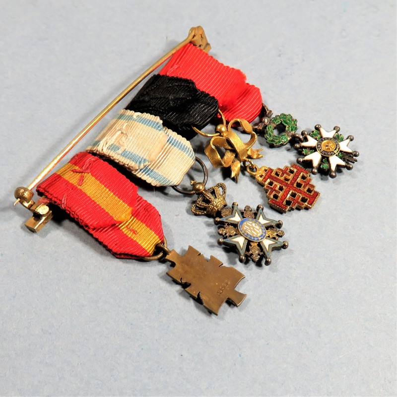 MEDAILLES BARRETTE DE 4 REDUCTIONS LEGION D'HONNEUR ORDRE ROYAL DU SAINT SEPULCRE DE JERUSALEM ST SAVA ET DES DECORES DU PAPE °