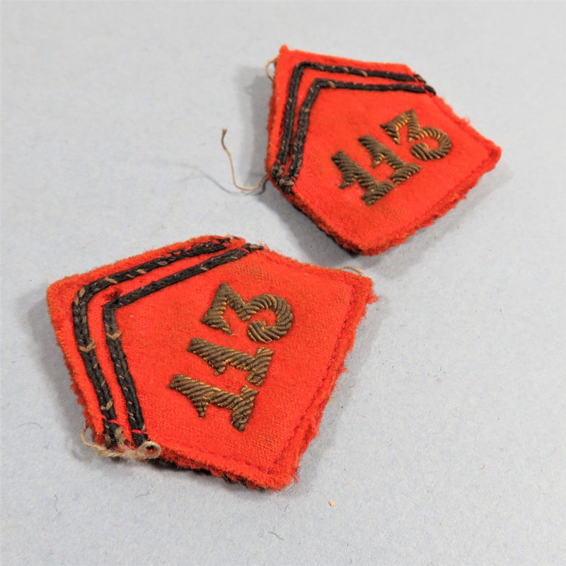 PATTES DE COL POUR TENUE 1939 D'OFFICIER DU 113 ème REGIMENT D'ARTILLERIE D'ARTILLERIE LOURDE CAMPAGNE 1939 1940