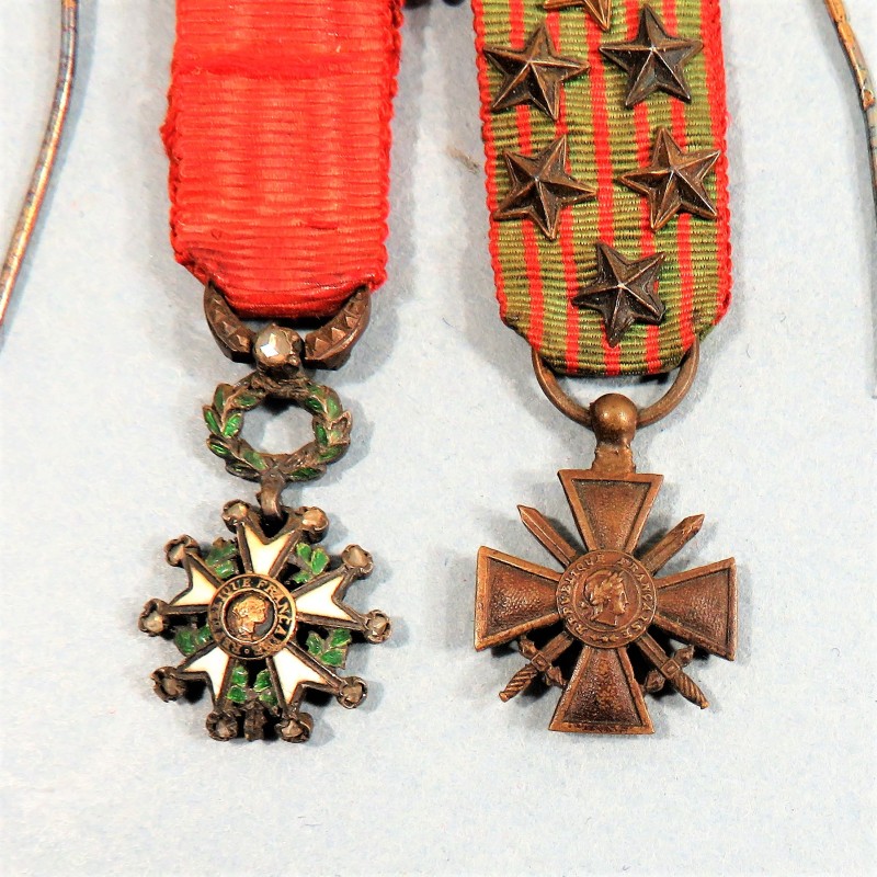 FRANCE CHAINETTE BARRETTE DE 2 REDUCTIONS LEGION D'HONNEUR AVEC BRILLANTS CROIX DE GUERRE 14 18 AVEC 6 ETOILES OU CITATIONS °