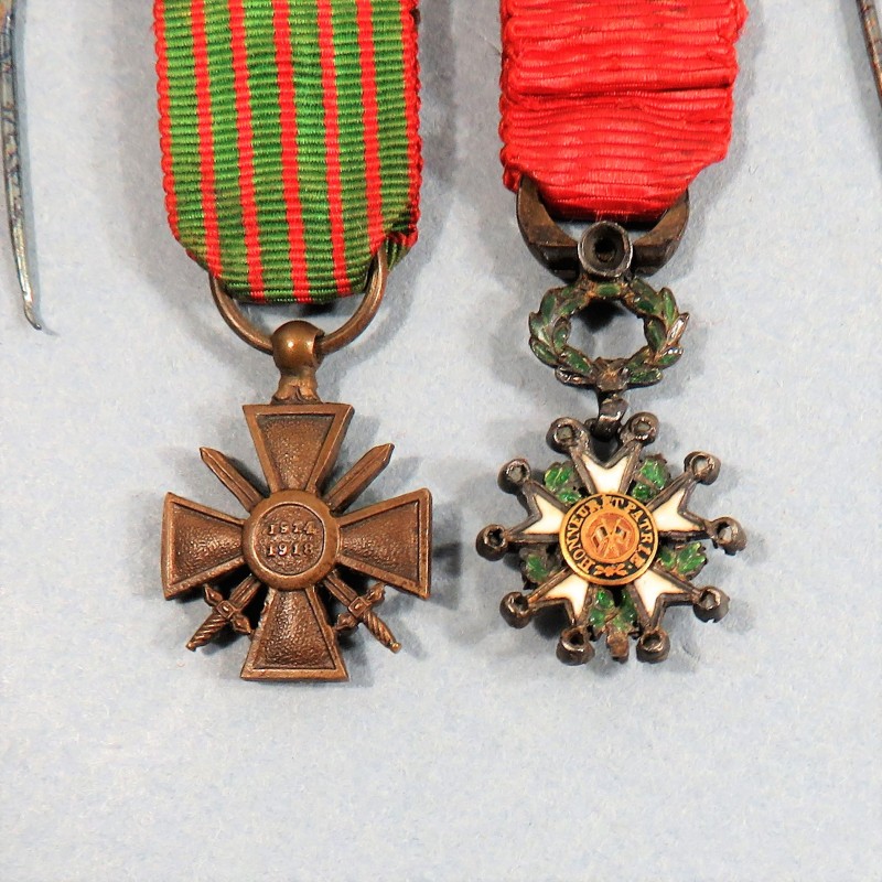 FRANCE CHAINETTE BARRETTE DE 2 REDUCTIONS LEGION D'HONNEUR AVEC BRILLANTS CROIX DE GUERRE 14 18 AVEC 6 ETOILES OU CITATIONS °