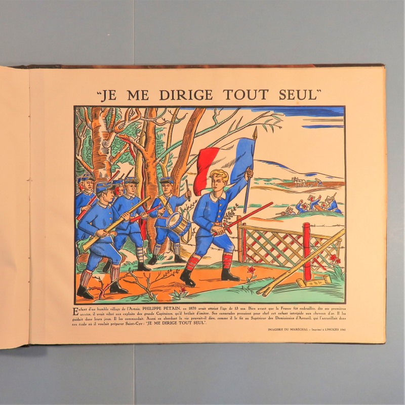 GRAND LIVRE DE 12 IMAGES COULEURS PRIX D'EXELENCE OFFERT A UNE ELEVE DE CARPENTRA PAR LE MARECHAL PETAIN ANNEE 1940-1941