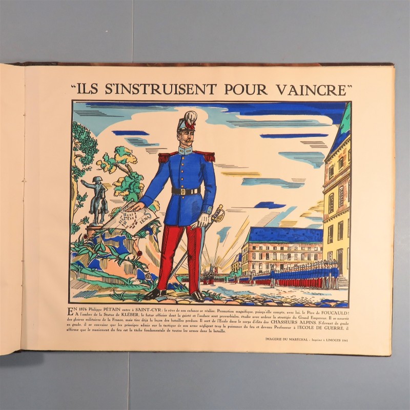 GRAND LIVRE DE 12 IMAGES COULEURS PRIX D'EXELENCE OFFERT A UNE ELEVE DE CARPENTRA PAR LE MARECHAL PETAIN ANNEE 1940-1941