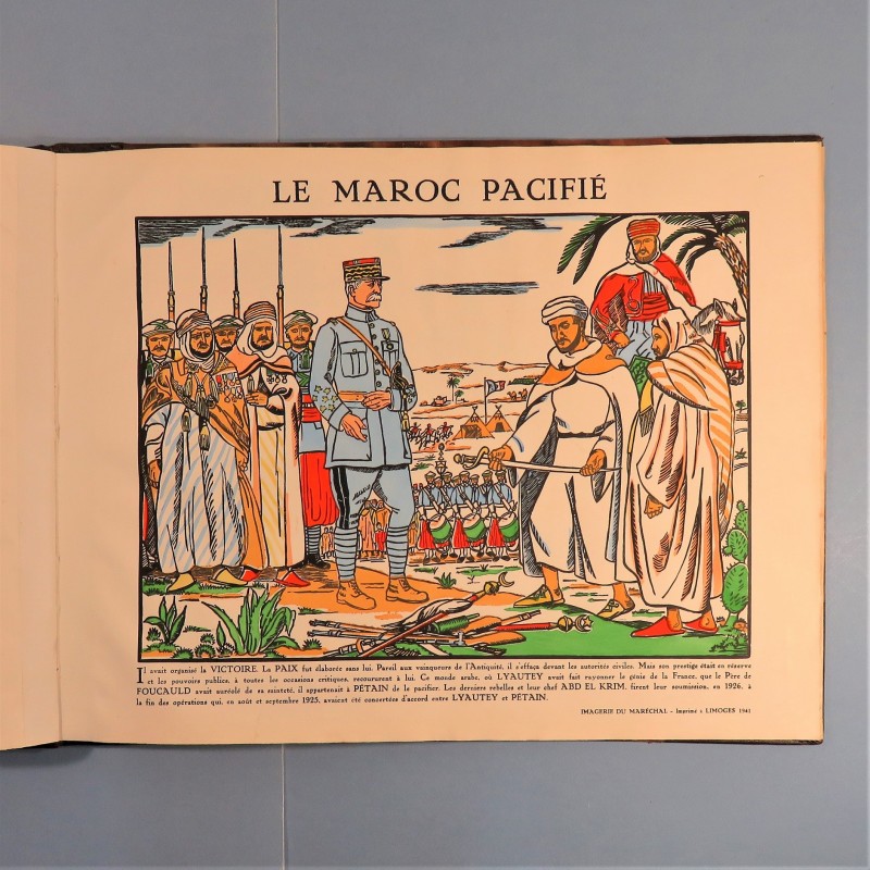 GRAND LIVRE DE 12 IMAGES COULEURS PRIX D'EXELENCE OFFERT A UNE ELEVE DE CARPENTRA PAR LE MARECHAL PETAIN ANNEE 1940-1941