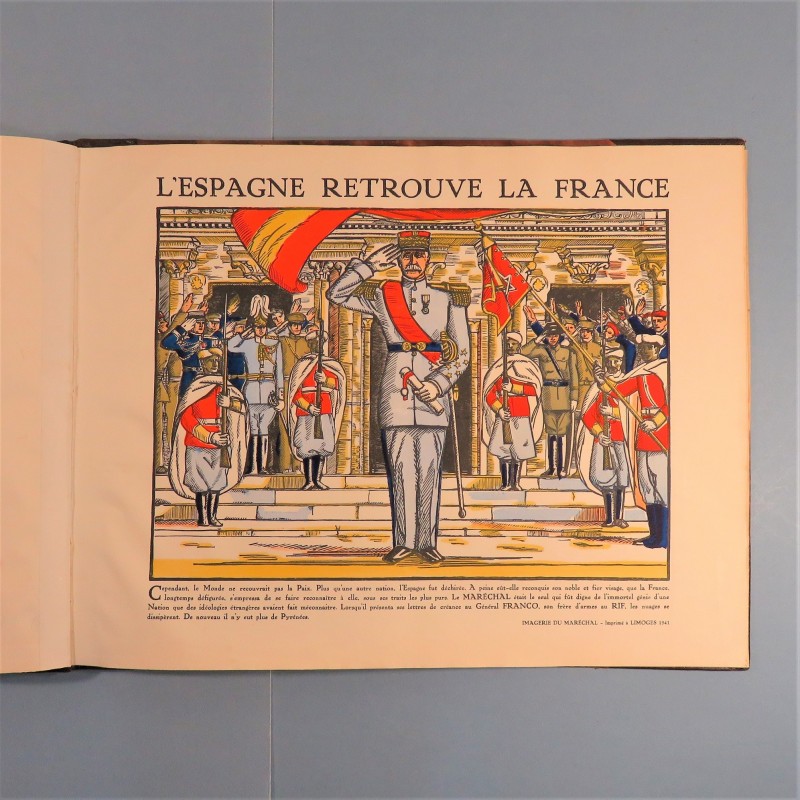 GRAND LIVRE DE 12 IMAGES COULEURS PRIX D'EXELENCE OFFERT A UNE ELEVE DE CARPENTRA PAR LE MARECHAL PETAIN ANNEE 1940-1941