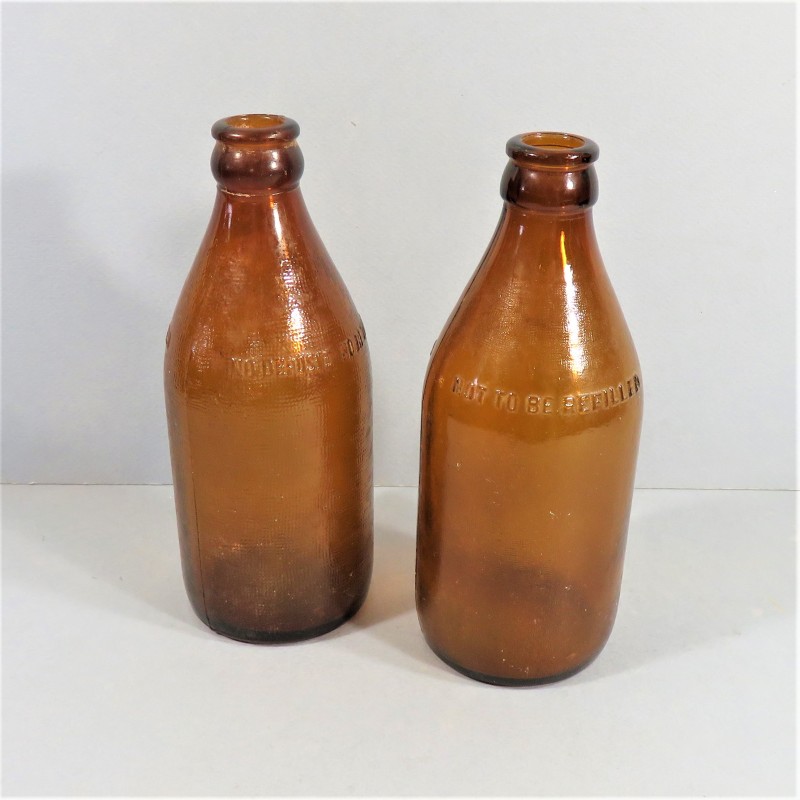 LOT DE 2 BOUTEILLES DE BIERES US WW2 VERRE MARRON ANNEES 1940 1950