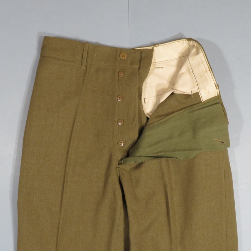 PANTALON US TROUPE MOUTARDE MODELE 1937 ETIQUETTE DATEE 1942 TAILLE 82 cm UNIFORME GI DEBARQUEMENT