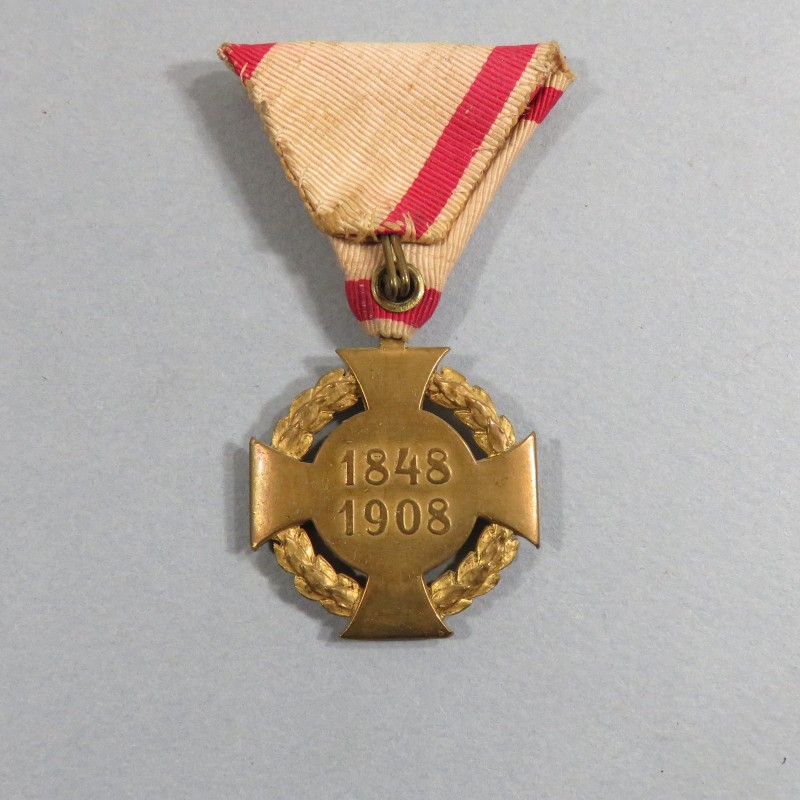 MEDAILLE ALLEMANDE AUTRICHE CROIX DU JUBILE DE FRANCAIS JOSEPH 1848-1908 RUBAN EN TRIANGLE