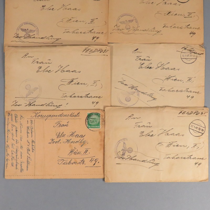 ENSEMBLE DE  LETTRES COURRIERS ET DOCUMENTS IIIème REICH FELDPOST CORRESPONDANCE ET REPONCES D'UN CAPORAL CHEF ET SA FAMILLE