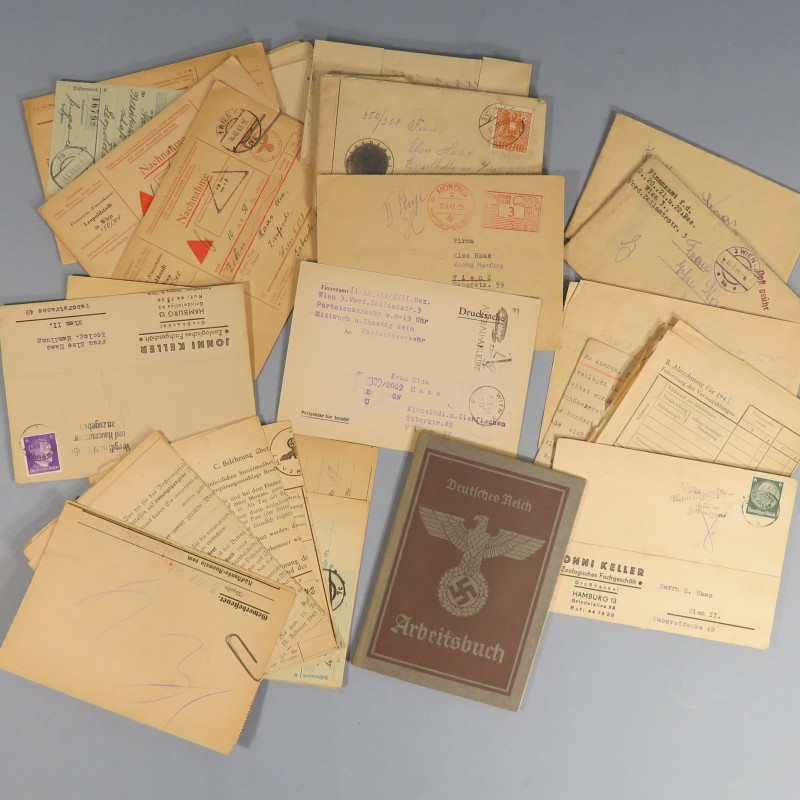 ENSEMBLE DE  LETTRES COURRIERS ET DOCUMENTS IIIème REICH FELDPOST CORRESPONDANCE ET REPONCES D'UN CAPORAL CHEF ET SA FAMILLE