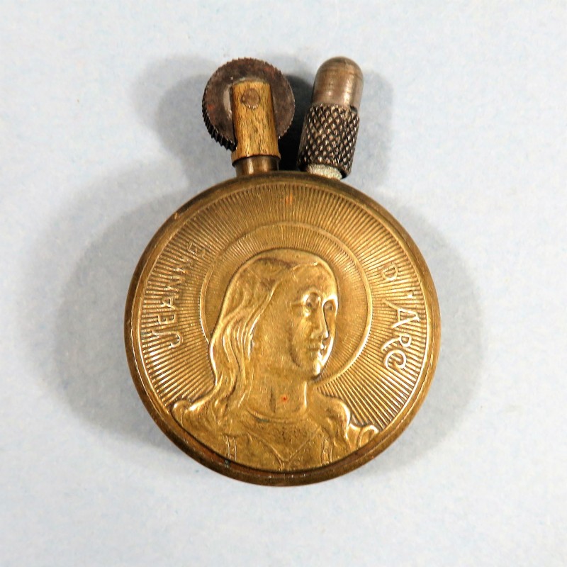 BRIQUET DE POILUS JEANNE D'ARC ET REPRESENTATION DU TABLEAU L'ANGELUS ARTISANAT DE TRANCHEES GUERRE 1914 - 1918