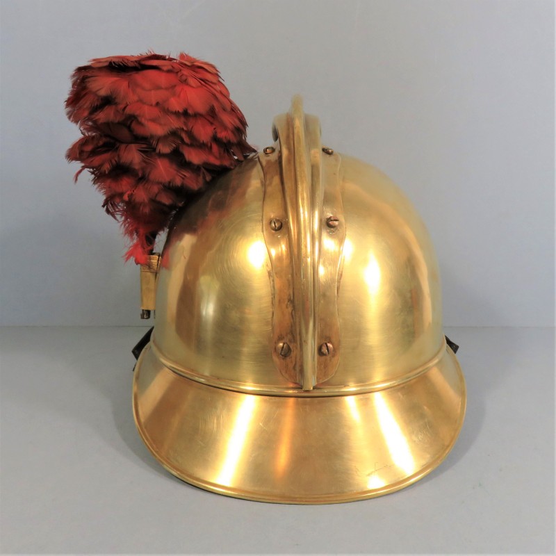 CASQUE DES SAPEURS-POMPIERS DE LA VILLE DE LUC EN DIOIS MODELE 1885 1895 COMPLET AVEC PLUMET ROUGE