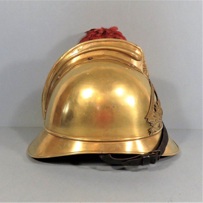 CASQUE DES SAPEURS-POMPIERS DE LA VILLE DE LUC EN DIOIS MODELE 1885 1895 COMPLET AVEC PLUMET ROUGE