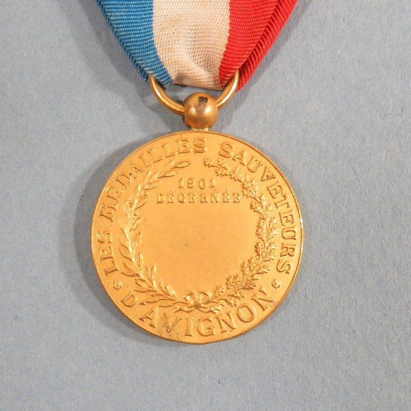 MEDAILLE DE SAUVETAGE LES MEDAILLES SAUVETEURS D'AVIGNON 1901 EN BRONZE DORE ANCRE MARINE