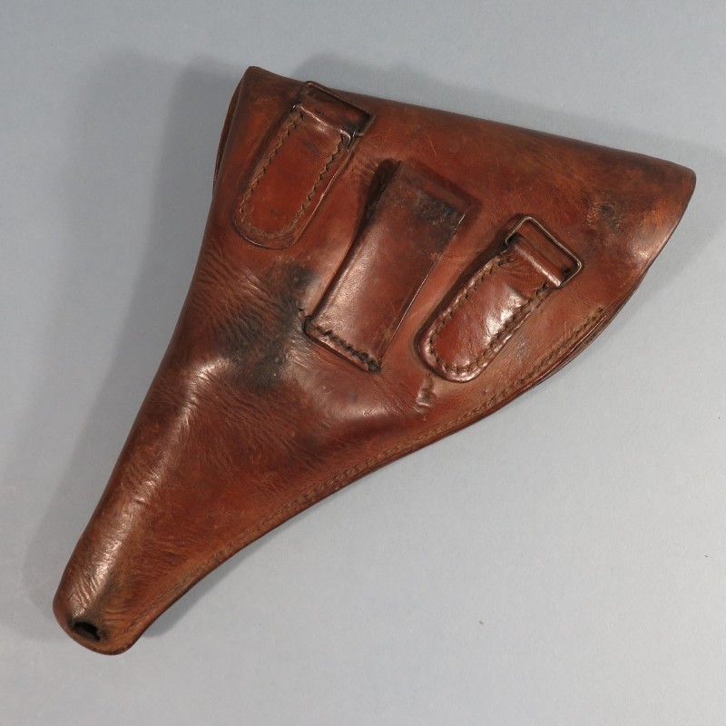 ETUI D'OFFICIER EN CUIR FAUVE MARRON MODELE 1917 SIMPLIFIE POUR REVOLVER ST ETIENNE MODELE 1892