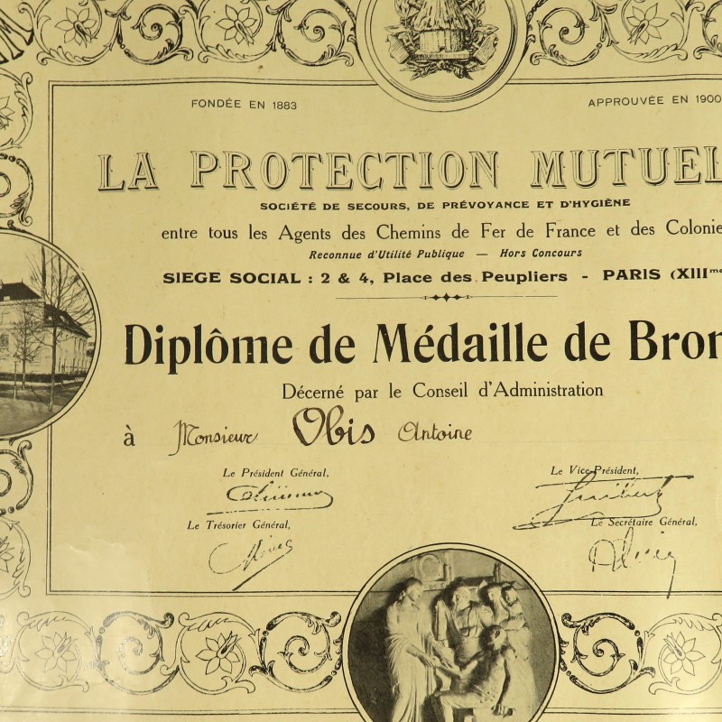 ENSEMBLE D'UN CHEMINOT DES ANNEE 1930 1940 3 MEDAILLES ET 3 DIPLOMES ET UNE LETTRE SOCIETE DES CHEMINS DE FER