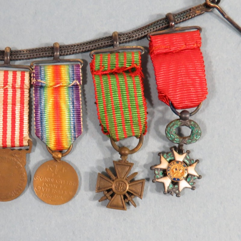 FRANCE CHAINE OU BARRETTE DE 6 REDUCTIONS ANCIEN OFFICIER 1914 1918 CROIX DE GUERRE AVEC CITATIONS MERITE MILITAIRE ESPAGNOLE °