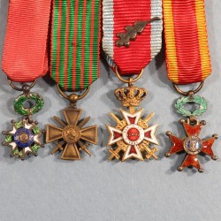 FRANCE CHAINE OU BARRETTE DE 4 REDUCTIONS LEGION D'HONNEUR CROIX 14 18 COURONNE DE ROUMANIE ST GREGOIRE °