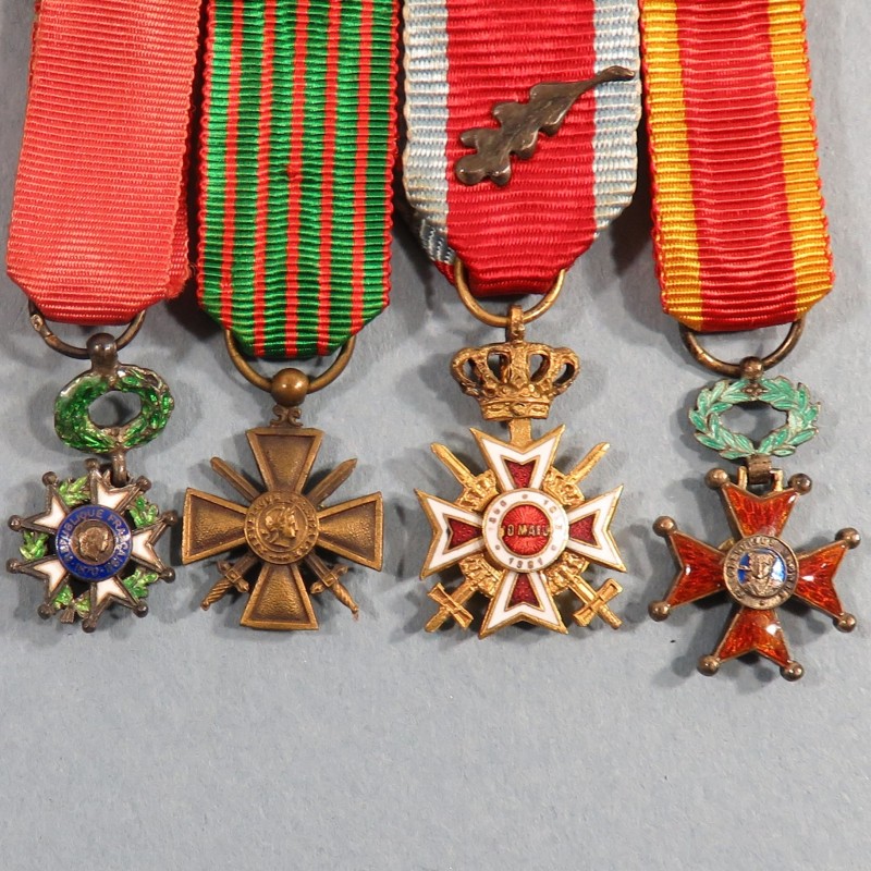 FRANCE CHAINE OU BARRETTE DE 4 REDUCTIONS LEGION D'HONNEUR CROIX 14 18 COURONNE DE ROUMANIE ST GREGOIRE °