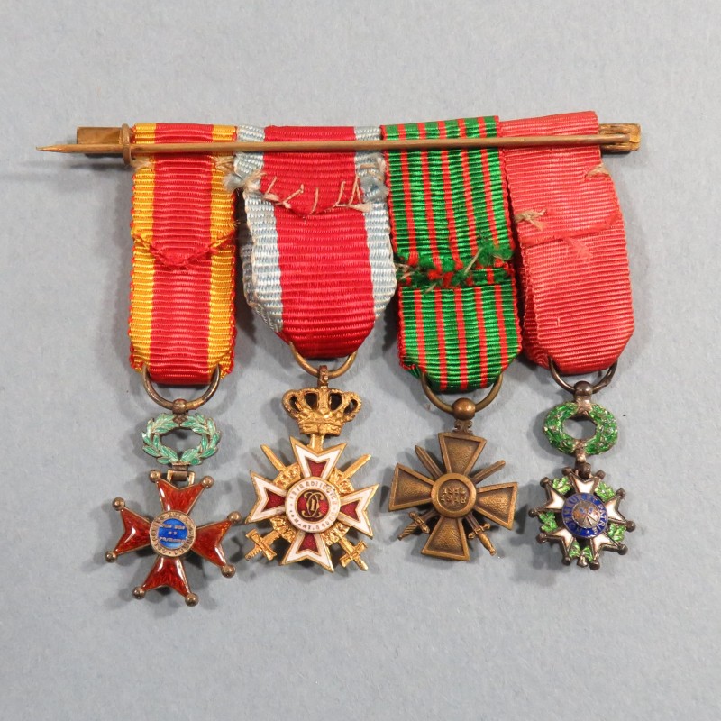 FRANCE CHAINE OU BARRETTE DE 4 REDUCTIONS LEGION D'HONNEUR CROIX 14 18 COURONNE DE ROUMANIE ST GREGOIRE °