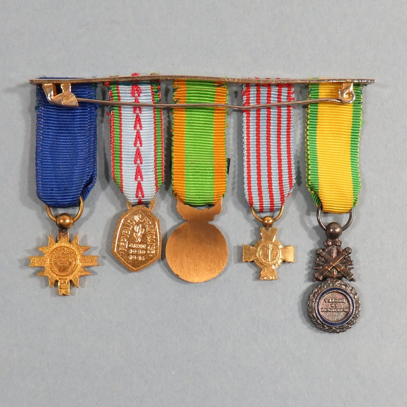 FRANCE BARRETTE DE 5 REDUCTIONS SOUS OFFICIER MEDAILLE MILITAIRE ANCIEN COMBATTANT SECONDE GUERRE EUROPE