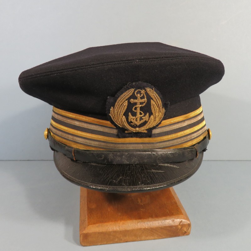 CASQUETTE MARINE NATIONALE DE CAPITAINE DE FREGATE ANNEES 1940 TAILLE 56 FABRICATION AMERICAINE A ST LOUIS