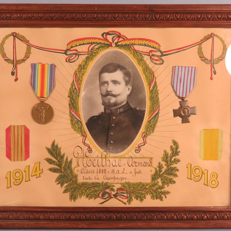 CADRE SOUVENIR D'UN SOLDAT D'UN REGIMENT D'ARTILLERIE LOURDE RAL ANCIEN DE LA GUERRE 1914 1918 MEDAILLE INTERALLIEE