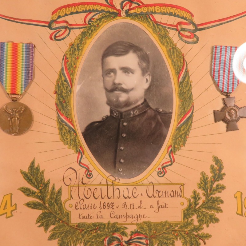 CADRE SOUVENIR D'UN SOLDAT D'UN REGIMENT D'ARTILLERIE LOURDE RAL ANCIEN DE LA GUERRE 1914 1918 MEDAILLE INTERALLIEE