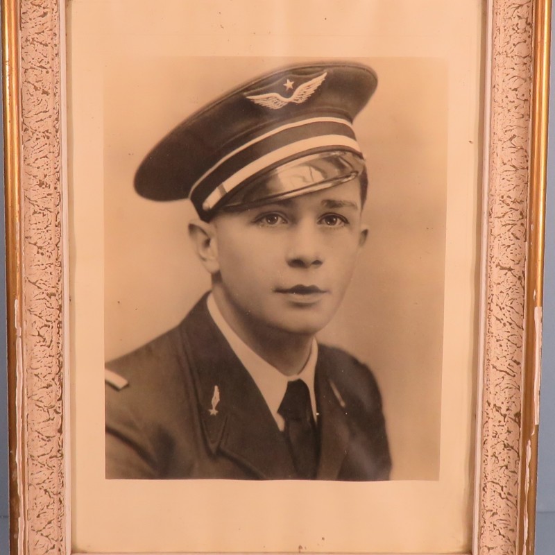 GRAND CADRE SOUVENIR PHOTO D'UN JEUNE PILOTE ANCIEN DE LA GUERRE 1939 1945 AVIATION 1930 1940