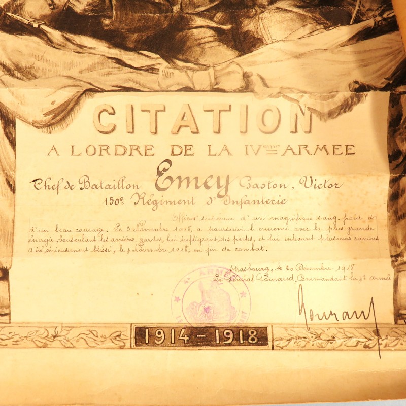 ENSEMBLE DE 6 DIPLOMES CITATIONS CHEF DE BATAILLON DU 22 ème RTA AU 161, 150, ET 519 èmeS REGIMENTS GUERRE 1914 1918 ANNEES 1920