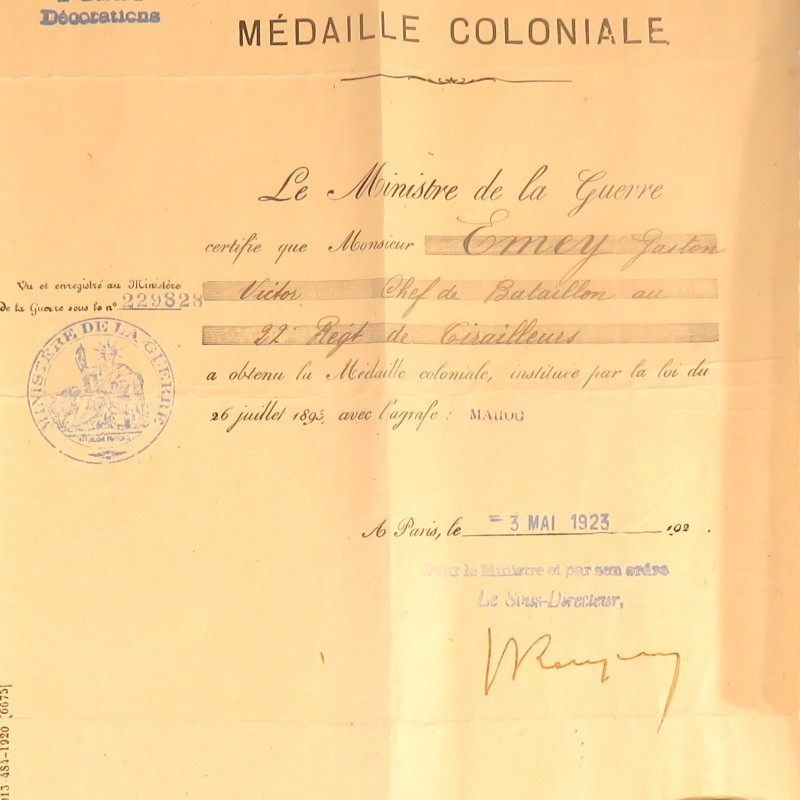 ENSEMBLE DE 6 DIPLOMES CITATIONS CHEF DE BATAILLON DU 22 ème RTA AU 161, 150, ET 519 èmeS REGIMENTS GUERRE 1914 1918 ANNEES 1920