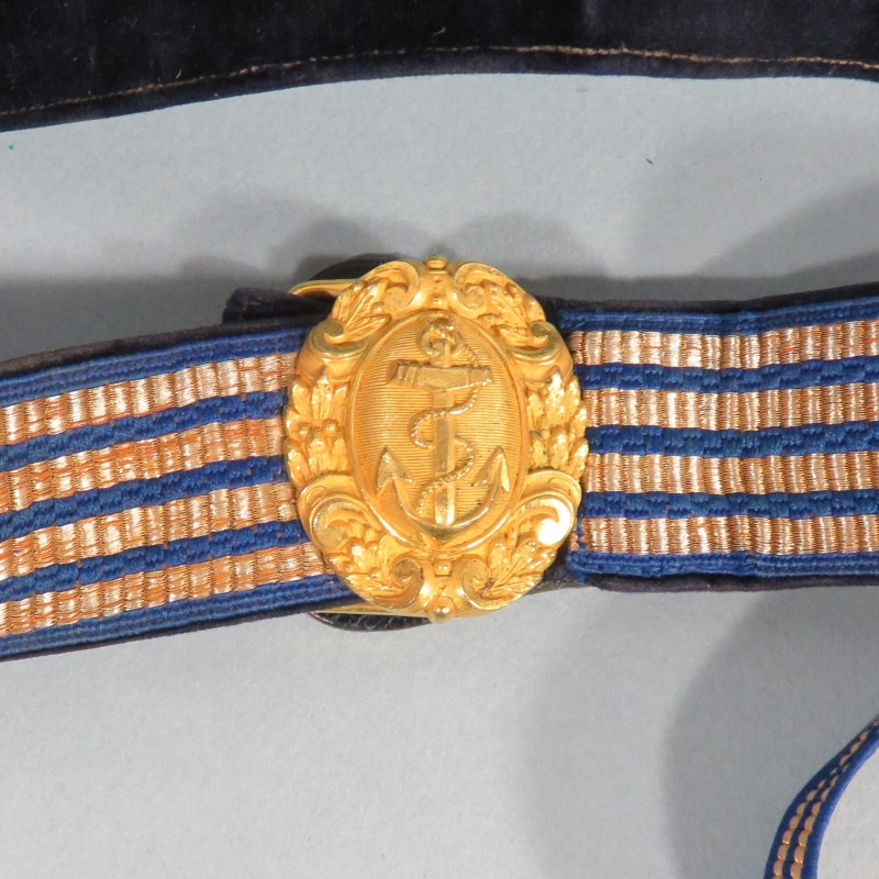 CEINTURON DE GRANDE TENUE D'OFFICIERS DE MARINE BOUCLE A L'ANCRE EPOQUE TROISIEME REPUBLIQUE AVEC SES SUSPENTES