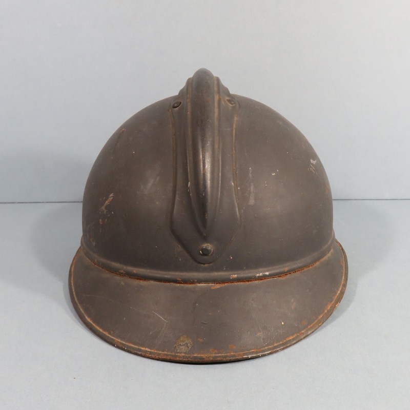 CASQUE ADRIAN MODELE 1915 COMPLET GUERRE 1914-1918 CROIX DE LORRAINE JAUNE PEINTE SUR LE DEVANT JUS DE GRENIER