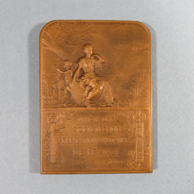 MEDAILLE DE TABLE PLAQUE UNION DES SOCIETES DE PREPARATION MILITAIRE DE FRANCE LA MARSEILLAISE PAR H. DUBOIS D'APRES F. RUDE