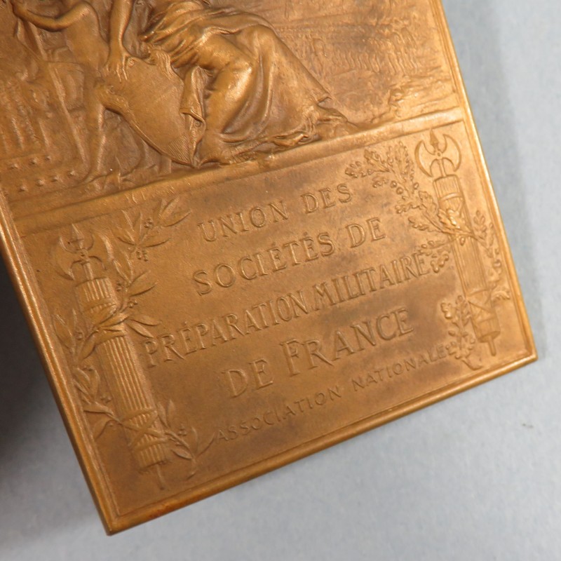 MEDAILLE DE TABLE PLAQUE UNION DES SOCIETES DE PREPARATION MILITAIRE DE FRANCE LA MARSEILLAISE PAR H. DUBOIS D'APRES F. RUDE